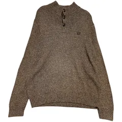 CHAPS チャップス エルボーパッチ ヘンリーネック ニット セーター M 茶 ブラウン 100%コットン 90s ビンテージ風 ラルフローレン系 シティボーイ 古着 ゆるだぼ オーバーサイズ メンズ / IA456