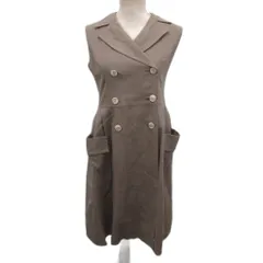 フォクシー FOXEY Double Breasted One Piece ワンピース ノースリーブ マキシ ロング 麻 リネン100% 40 茶 ブラウン 35867-SOFG53K