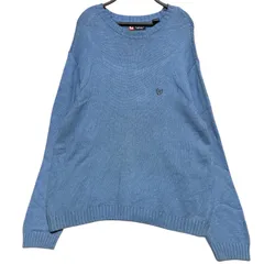 チャップス CHAPS コットン ニット セーター XL 水色 ライトブルー ワンポイント ロゴ 刺繍 無地 丸首 クルーネック オーバーサイズ ゆるだぼ ビッグシルエット 90s y2k 古着 ヴィンテージ レトロ 春物 秋物 / IA459のサムネイル