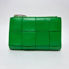 3944 BOTTEGA VENETA ボッテガヴェネタ 折り財布 カセット グリーン レザー コンパクトウォレット マキシ イントレチャート