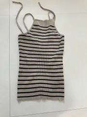 ボーダー柄 ニット ノースリーブ 紐