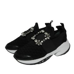 ROGER VIVIER スニーカー 黒 クリスタルバックル 37 メッシュ切替