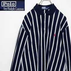 希少 ポロバイ ラルフローレン ネイビー ホワイトストライプ 長袖ポロシャツ