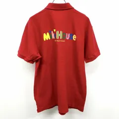 古着 MIKI HOUSE ミキハウス L メンズ ポロシャツ カットソー 鹿の子 両面ロゴプリント 英字 文字 半袖 ショートスリーブ 日本製 - レッド 赤