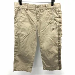 古着 ナイキ NIKE 若干薄手 クロップドパンツ ボトムス テーパード ウエスト紐付き ロゴ刺繍 綿×ポリウレタン M ベージュカーキ系 レディース