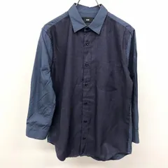 古着 ハレ HARE シャツ 無地 切り返し生地 7分袖 レギュラーカラー 胸ポケット 日本製 [本体：綿100% / 前身頃：ポリ100%] S ネイビー 紺 メンズ