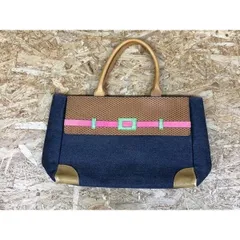 【中古】[印象BC] タンブゥ TAMBU ハンドバッグ 内ポケット×2 鞄 かばん カバン ネイビー×ピンク×ブラウン×グリーンのサムネイル