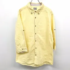 【中古】[印象AB] TK ティーケー シャツ メンズ 5 杢イエロー 綿×麻 ポケット無し ロングテール 襟とカフスと前立て裏にボーダー柄 7分袖 ボタンダウン ウッドボタン 袖ロールアップのサムネイル
