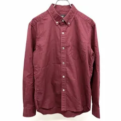 【中古】[印象AB] HARE ハレ シャツ メンズ S ワインレッド 赤紫系 綿100% コットン スリムフィット 無地 ボタンダウン 長袖 胸ポケット ロングテールのサムネイル