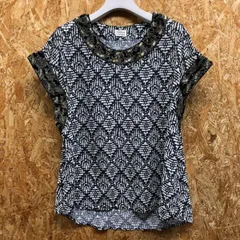 【中古】[印象BC] Million Carats ミリオンカラッツ レディース F 黒×白系×ゴールド 薄手 ブラウス ビーズ付き 総柄 半袖 キモノスリーブ カットソー 半袖のサムネイル