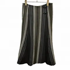 【中古】[印象A] Yorkland ヨークランド ラップスカート / 巻きスカート レディース LL XL 13AR 黒×緑×ネイビーグレー×白 毛100% 微起毛 ストライプ ロング 裏地付きのサムネイル