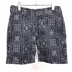 古着 Dickies テーパードショーツ ショートパンツ ハーフパンツ 裾ダブル ダマスク柄プリント ポリ×綿 28 ネイビー×ホワイト 紺 メンズ 男性