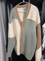 ザラ カラーブロック パッチワーク カーディガン L