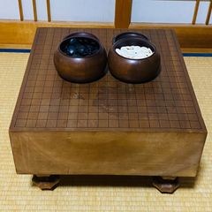 木製囲碁盤と碁石入れセット 脚付 へそ有 厚み15㎝ - メルカリ