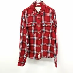 【中古】[印象AB] Abercrombie＆Fitch アバクロンビーアンドフィッチ ネルシャツ メンズ S レッド×ホワイト×ネイビー 赤 綿100% 両胸フラップポケット ソフトネル チェック 長袖のサムネイル