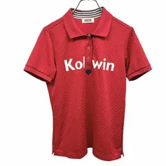【中古】[印象AB] Kolwin コルウィン ポロシャツ レディース L レッド 赤×紺×白 ポリ100% ゴルフ チェッカー柄 プリント ロゴ ハート 英字 半袖のサムネイル