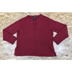 古着 エディーバウアー Eddie Bauer セーター ニット ストレッチ 長袖 ビッグサイズ 綿×ナイロン×ポリウレタン XL LL レッド 赤 レディース