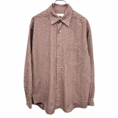 【中古】[印象AB] エレメントオブシンプルライフ element of SIMPLE LIFE シャツ チェック 胸ポケット 長袖 綿100% M ワインレッド 赤紫系×ベージュ メンズ