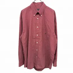 古着 ノーティカ NAUTICA ボタンダウンシャツ チェック 長袖 胸ポケット ロゴ刺繍 ロングスリーブ 古着 綿100% M レッド 赤×紺×白系 メンズ
