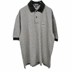 【中古】[印象A] ASHWORTH アシュワース ポロシャツ メンズ M ブラック 黒×白 綿100% コットン100% ゴルフ 千鳥格子×ストライプ 刺繍 半袖 ロングテールのサムネイル