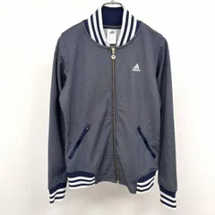 古着 アディダス adidas カットソーブルゾン ジャケット ジップアップ 長袖 裏地無し ロゴ刺繍 ジップポケット ポリ100% S ブルー 青 レディース