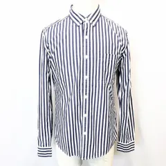 【中古】[印象AB] RAGEBLUE レイジブルー ボタンダウンシャツ / トップス メンズ M ホワイト×ネイビー 綿100% コットン ストライプ柄 胸ポケット付き 長袖のサムネイル