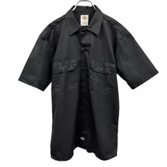 【中古】[印象A] Dickies ディッキーズ シャツ メンズ S ブラック 黒 ポリ×綿 両胸フラップポケット ボックスカット 裾にロゴパッチ 半袖のサムネイル