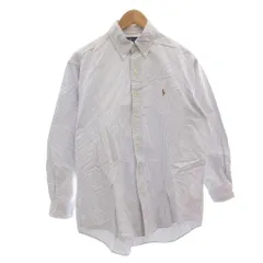 ラルフローレン RALPH LAUREN カジュアル BDシャツ ボタンダウン ポニー刺繍 ストライプ 長袖 15.5 白 ホワイト 青 ブルー /FF ■GY61