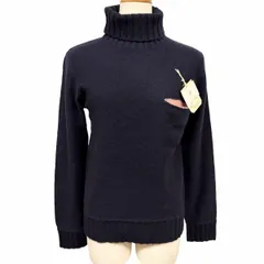 【新品】[印象N] アロー a.r.w ARROW ニット セーター タートルネック 無地 長袖 胸ポケット ウール100% M ネイビー 紺×ピンク レディース