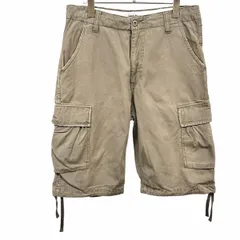 【中古】[印象B] JUNGLE STORM ジャングルストーム テーパードカーゴショーツ / ショートパンツ / ハーフパンツ メンズ M グレーベージュ カーキ系 綿100% 裾に調節紐 ジップフライ ウエストに調節紐 USED加工 無地のサムネイル