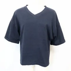 古着 ニコアンド niko and ... Tシャツ カットソー ビッグシルエット バックプリント Vネック 5分袖 綿100% ネイビー 紺 レディース