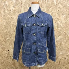 【中古】[印象B] Eddie Bauer エディーバウアー レディース S ブルー 青 綿100% デニムシャツジャケット ボタン留め ウエストドローコート 無地 長袖のサムネイル