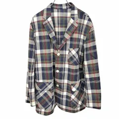 【中古】[印象AB] BEAMS PLUS ビームスプラス テーラードジャケット メンズ XL LL 紺×緑×赤紫×黄×オフホワイト 綿×ポリエステル×ポリウレタン ３つボタン留め ノーベント 内ポケット無し 裏地無し クレープ生地 チェックのサムネイル