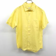【中古】[印象AB] GLOBAL WORK グローバルワーク シャツ メンズ M ヘザーイエロー 綿×麻 ロングテール 若干薄手 無地 レギュラーカラー 半袖 ショートスリーブ ポケットのサムネイル