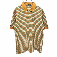 【中古】[印象AB] PARADISO パラディーゾ ポロシャツ メンズ M オレンジ×緑×青×白 綿100% 裾の両サイドにスリット ゴルフ 鹿の子 ボーダー 星と英字の刺繍 半袖 ポケット無しのサムネイル