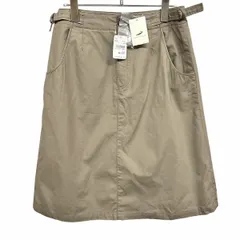 【新品/訳アリ】[印象NB] Crocodile クロコダイル スカート レディース M カーキ 綿100% フロントファスナー ウエストの両サイドに調節ベルト ひざ丈 無地 裏地付きのサムネイル