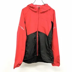 【中古】[印象AB] TIGORA ティゴラ パッカブルジャケット / パーカー メンズ L レッド×ブラック 赤 ポリ100% ハイネックフード ラグランスリーブ 胸にジップポケット付き ロングテール 裾に調節ゴム 薄手 ジップアップ 裏地無し ロゴプリントのサムネイル