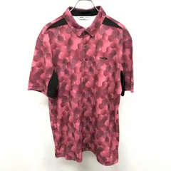 【中古】[印象AB] TIGORA ティゴラ ポロシャツ メンズ LL XL ピンク系×ネイビー×ブラック ピンク系 ポリ100% ゴルフ 肩と脇がメッシュ生地 ハニカム柄 半袖のサムネイル