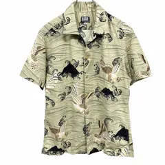 【中古】[印象AB] TK TAKEO KIKUCHI ティーケー タケオキクチ オープンカラーシャツ メンズ M (2) グリーン 緑×紺×黒×茶×白 綿×レーヨン 胸ポケット付き(少し内側に傾けて取り付けられています) フレンチフロント 竹ボタン 開襟のサムネイル