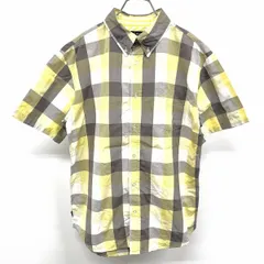 【中古】[印象B] TOMMY トミー シャツ メンズ M イエロー×ホワイト×グレー系 黄色 綿100% ロングテール チェック柄 胸ポケットにロゴ刺繍 ボタンダウン 半袖のサムネイル