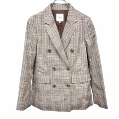 【中古】[印象A] BEAMS HEART ビームスハート テーラードジャケット レディース S ブラウン 茶×青 ポリ100% センターベント 内ポケット無し 薄手の肩パッド入り 少し薄手 ダブル 総裏地 チェック 長袖のサムネイル