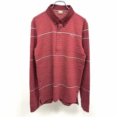 古着 プーマ PUMA ポロシャツ 長袖 ボーダー ボタンダウン ロゴ刺繍 スリムフィット Tシャツ生地 綿×ポリ M レッド 赤×ピンク×青系 メンズ