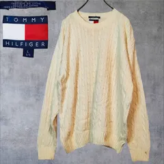 トミーヒルフィガー ケーブル編み コットンニット セーター アイボリー ホワイト TOMMY HILFIGER Cable Knit Sweater XLサイズ相当