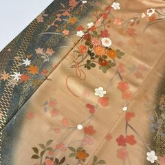 訪問着 鳳凰 花文様 抹茶色 黄土色 金彩 - メルカリ