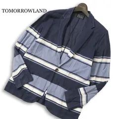 BLUE WORK ブルーワーク トゥモローランド 春夏★ ボーダー アンコン テーラード ジャケット 日本製 Sz.L メンズ