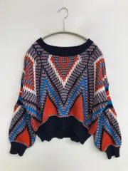 ニット/セーター ネイビー ニット その他総柄 ショート丈 長袖 クルーネック(丸首)