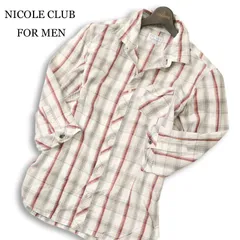 NICOLE CLUB FOR MEN ニコルクラブ フォーメン 春夏 襟袖ワイヤー★ 麻 リネン混 チェック 7分袖 シャツ Sz.48 メンズ
