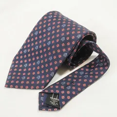 美品ダンヒルdunhillネイビーレッドシルクネクタイロゴ柄総柄レギュラータイ現行デザインイタリア製メンズビジネスフォーマル通勤通学結婚式成人式入学式卒業式就活営業商談高級ブランドジャガードスーツパーティー二次会プレゼントギフトブランドネクタイ大剣幅8.5cm