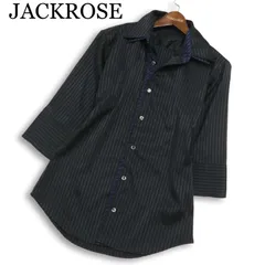 Luv maison JACKROSE ジャックローズ 春夏★ 二重襟 7分袖 ストライプ スリム シャツ 日本製 Sz.46 メンズ 黒のサムネイル