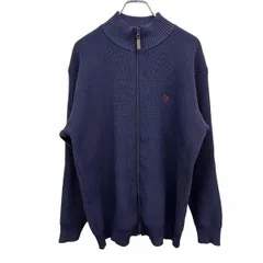 【中古】[印象AB] U.S.POLO ASSN. ユーエスポロアッスン リブニットジャケット / ハイネックカーディガン / フルジップセーター メンズ L 紺 ポリ100% ロゴ刺繍 ポケット無し 無地 長袖のサムネイル